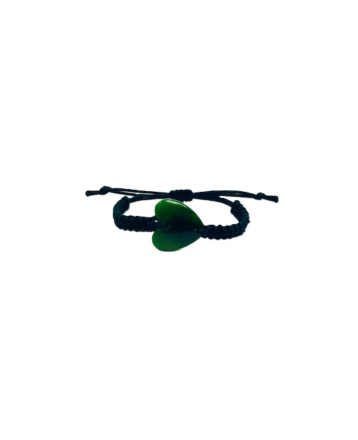NZ Greenstone Heart Bracelet 25mm with Macrame Strap - Adjustable