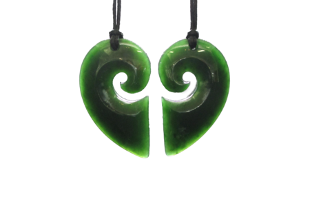 NZ Greenstone Koru x2 Heart 45mm-koru-Westland Greenstone