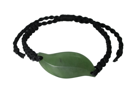 NZ Greenstone Leaf Bracelet 20mm with Macrame Strap - Adjustable-bracelet-Westland Greenstone