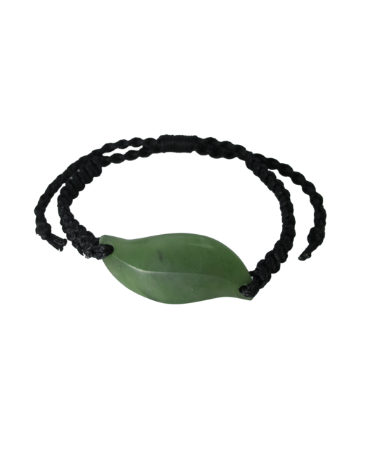 NZ Greenstone Leaf Bracelet 20mm with Macrame Strap - Adjustable