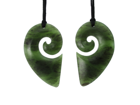 NZ Greenstone Koru x2 Heart 50mm-koru-Westland Greenstone