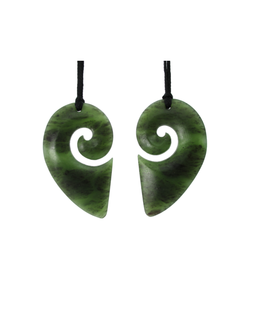 NZ Greenstone Koru x2 Heart 50mm