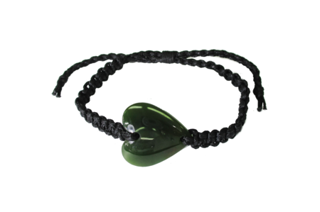 NZ Greenstone Heart Bracelet 25mm with Macrame Strap - Adjustable-bracelet-Westland Greenstone