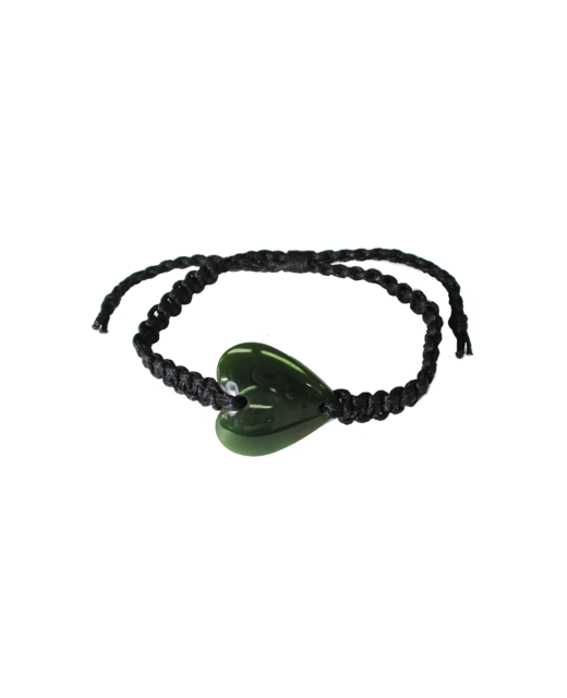 NZ Greenstone Heart Bracelet 25mm with Macrame Strap - Adjustable