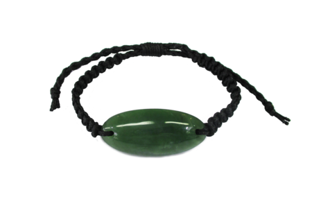 NZ Greenstone Oval Bracelet 20mm with Macrame Strap - Adjustable-bracelet-Westland Greenstone