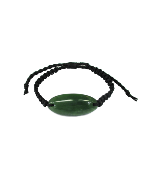 NZ Greenstone Oval Bracelet 20mm with Macrame Strap - Adjustable