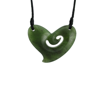 NZ Greenstone Heart/Koru 30mm-freeform-Westland Greenstone