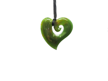 NZ Greenstone Heart with Koru 35mm-freeform-Westland Greenstone